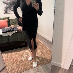 Halogen Black Long Sleeve Wrap Dress